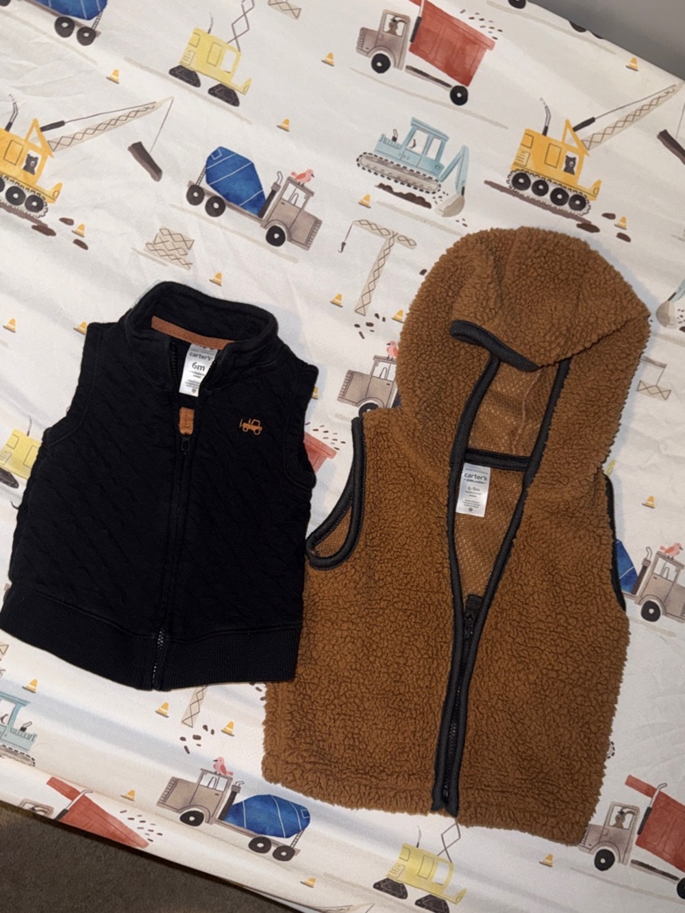 Kids Black Quilted Vest & Brown Sherpa Hooded Vest - 2-Pack